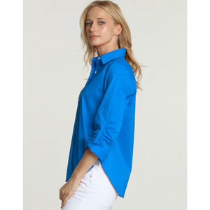 HINSON WU SHIRT ZOEY 3/4 RUCHED SLEEVE SHIRT AZURE BLUE 1610422